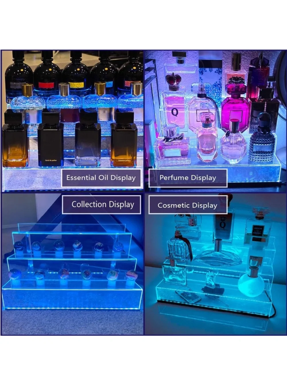 12 IN Clear Acrylic Display Riser Shelf with LED light